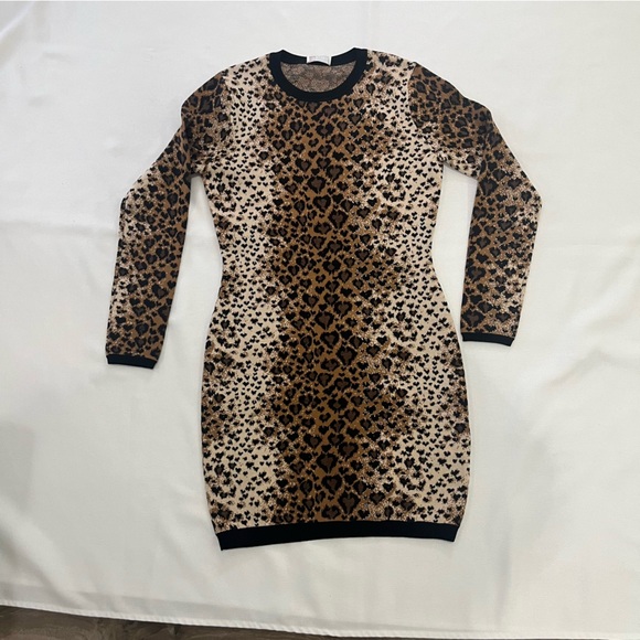 RED VALENTINO Leopard Print Long Sleeve Mini Sweater Dress Size M - Picture 3 of 10